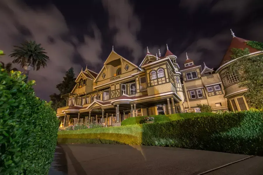 Winchester Mystery House at night